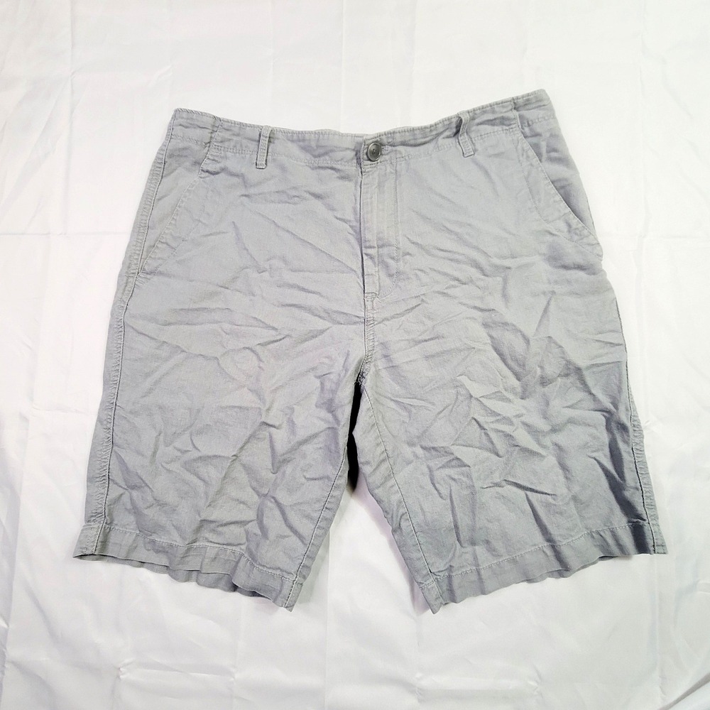Calvin Klein Mens Flat Front Shorts Size 34 Gray Linen Blend Casual Summer P66